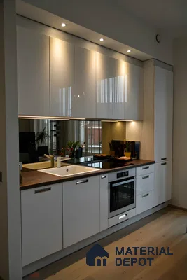 Minimalist Kitchen With High Gloss Cabinets | Material Depot