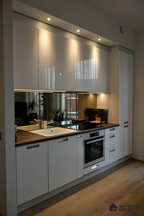 Minimalist Kitchen With High Gloss Cabinets | Material Depot