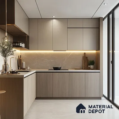 Minimalist Kitchen with Statement Marble and Neutral Tones | Material Depot