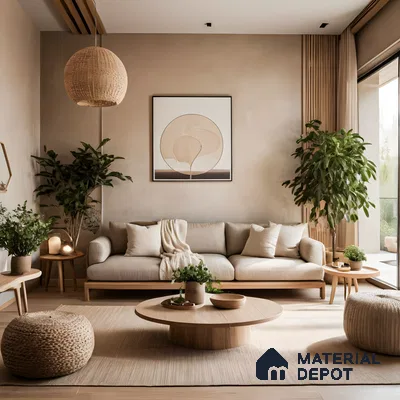 Minimalist Living Room with Earthy Tones and Natural Materials | Material Depot