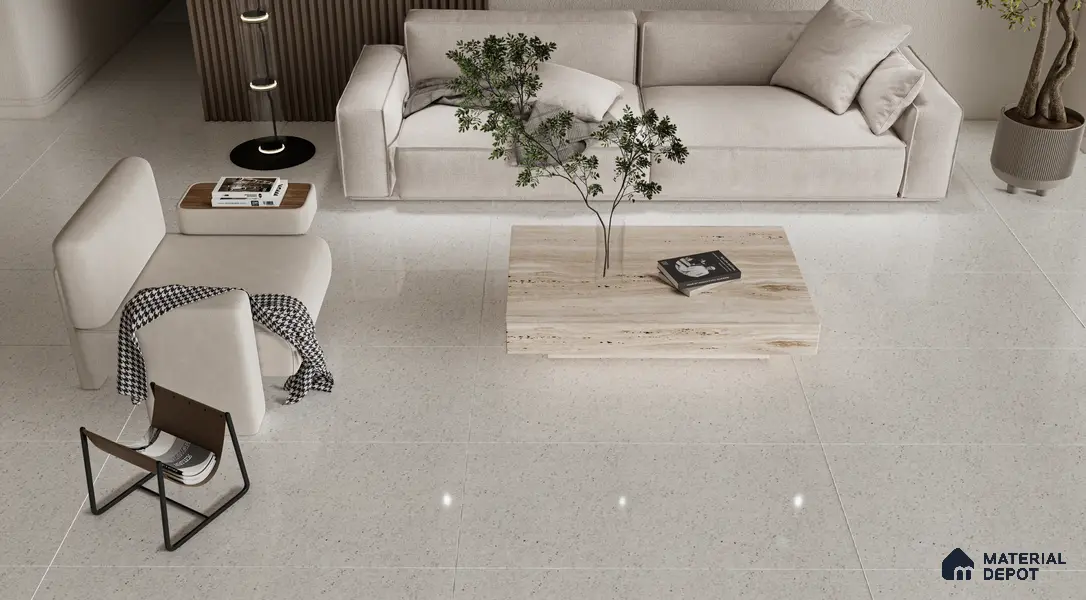 Double Charge Floor & Wall Tile TL 00433 Dualcore Ice White 4 ft x 2 ft Vitrified Glossy Finish - 9 mm | Suitable for Bedroom, Living Room, Office & Bathroom Wall
