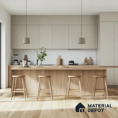 Minimalist Modern Kitchen with Warm Wood Tones and Natural Light | Material Depot