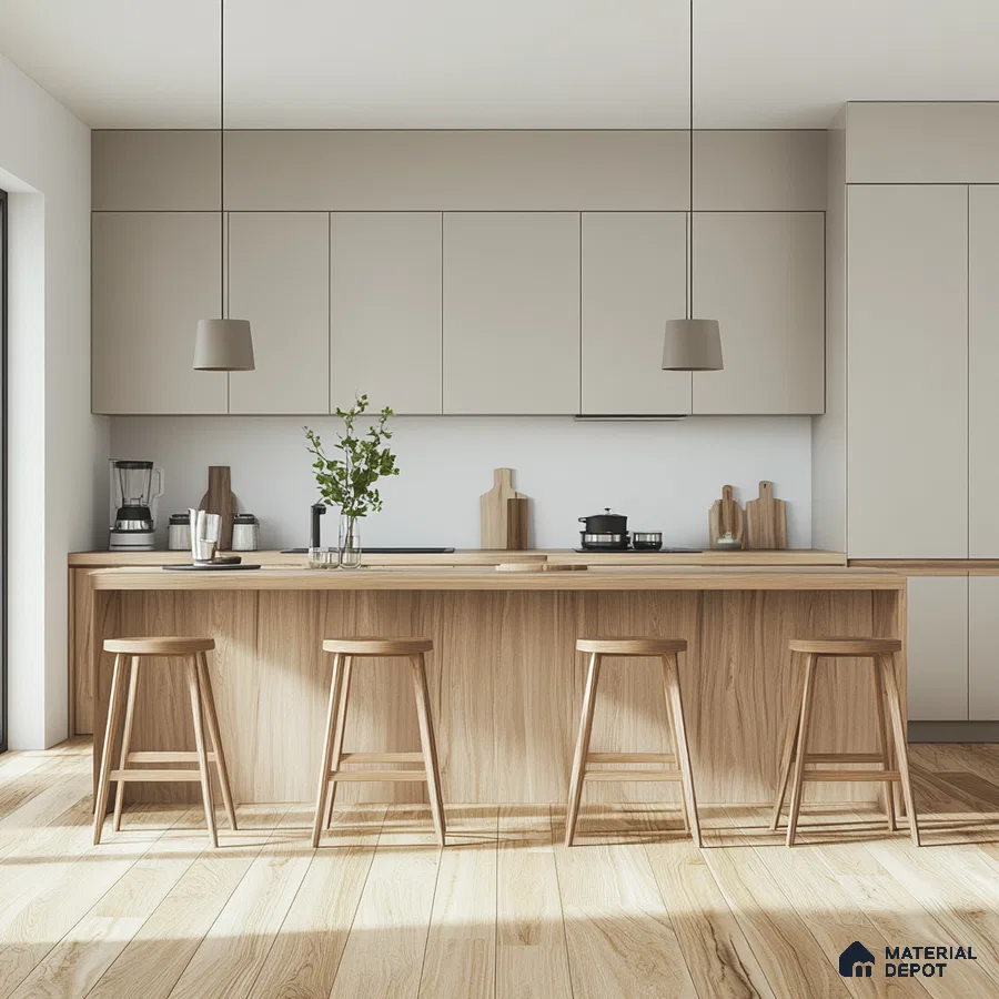 Minimalist Modern Kitchen with Warm Wood Tones and Natural Light | Material Depot