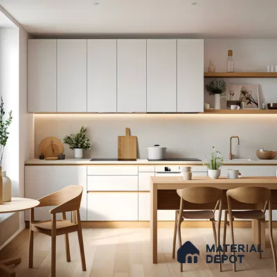 Minimalist Scandinavian Kitchen with Warm Wood Accents | Material Depot