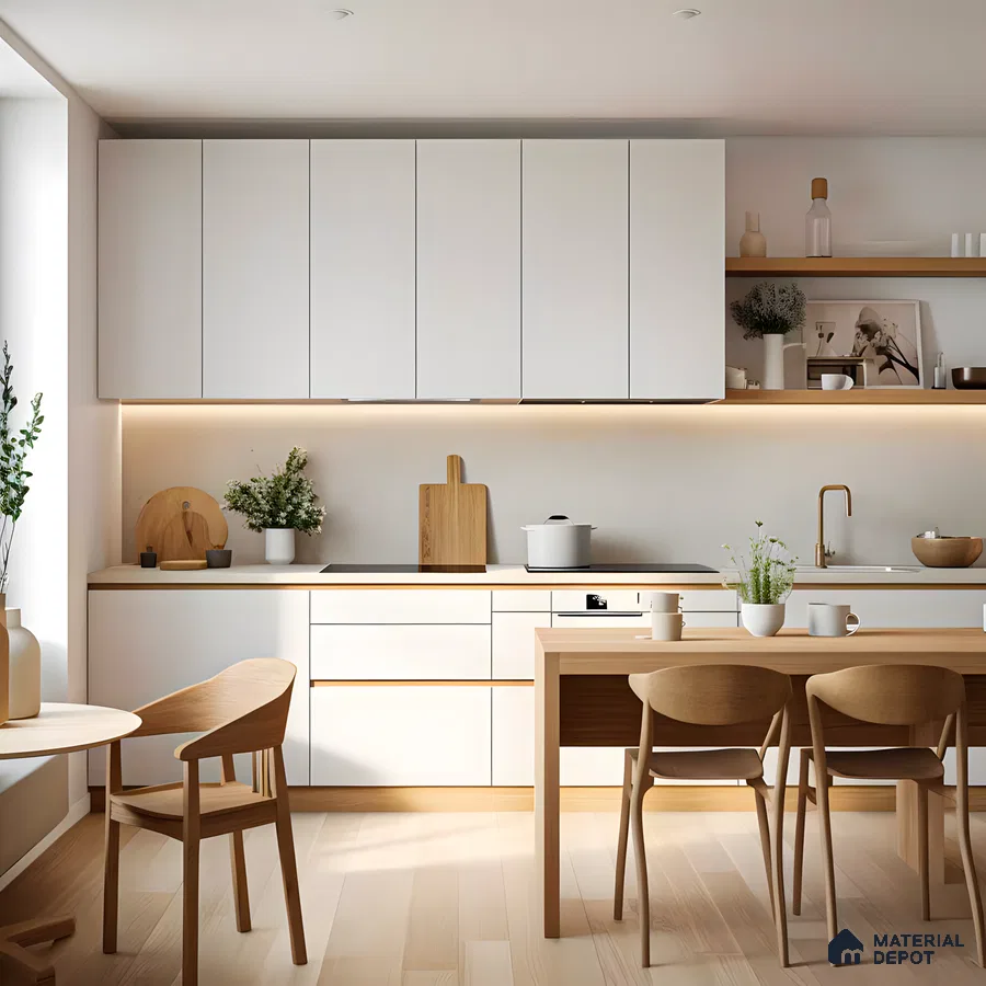 Minimalist Scandinavian Kitchen with Warm Wood Accents | Material Depot