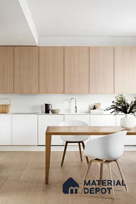Minimalist Scandinavian Kitchen with Warm Wood and White Accents | Material Depot
