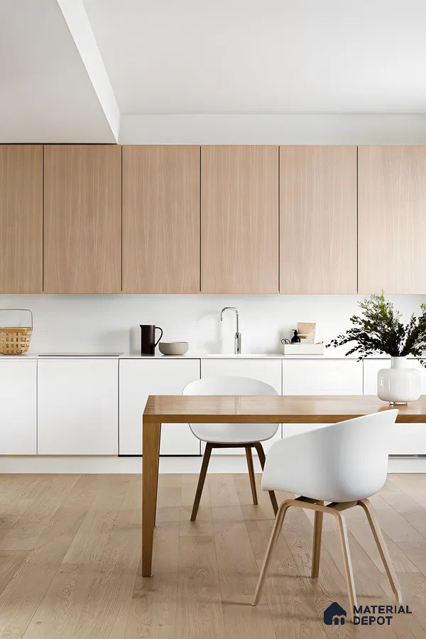 Minimalist Scandinavian Kitchen with Warm Wood and White Accents | Material Depot