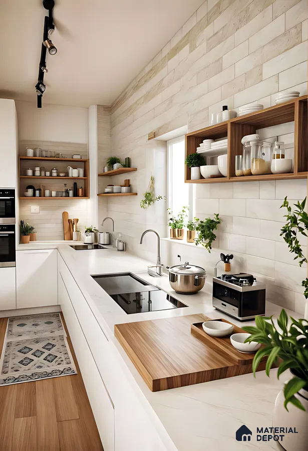 Minimalist Scandinavian White Kitchen with Warm Wood Accents | Material Depot
