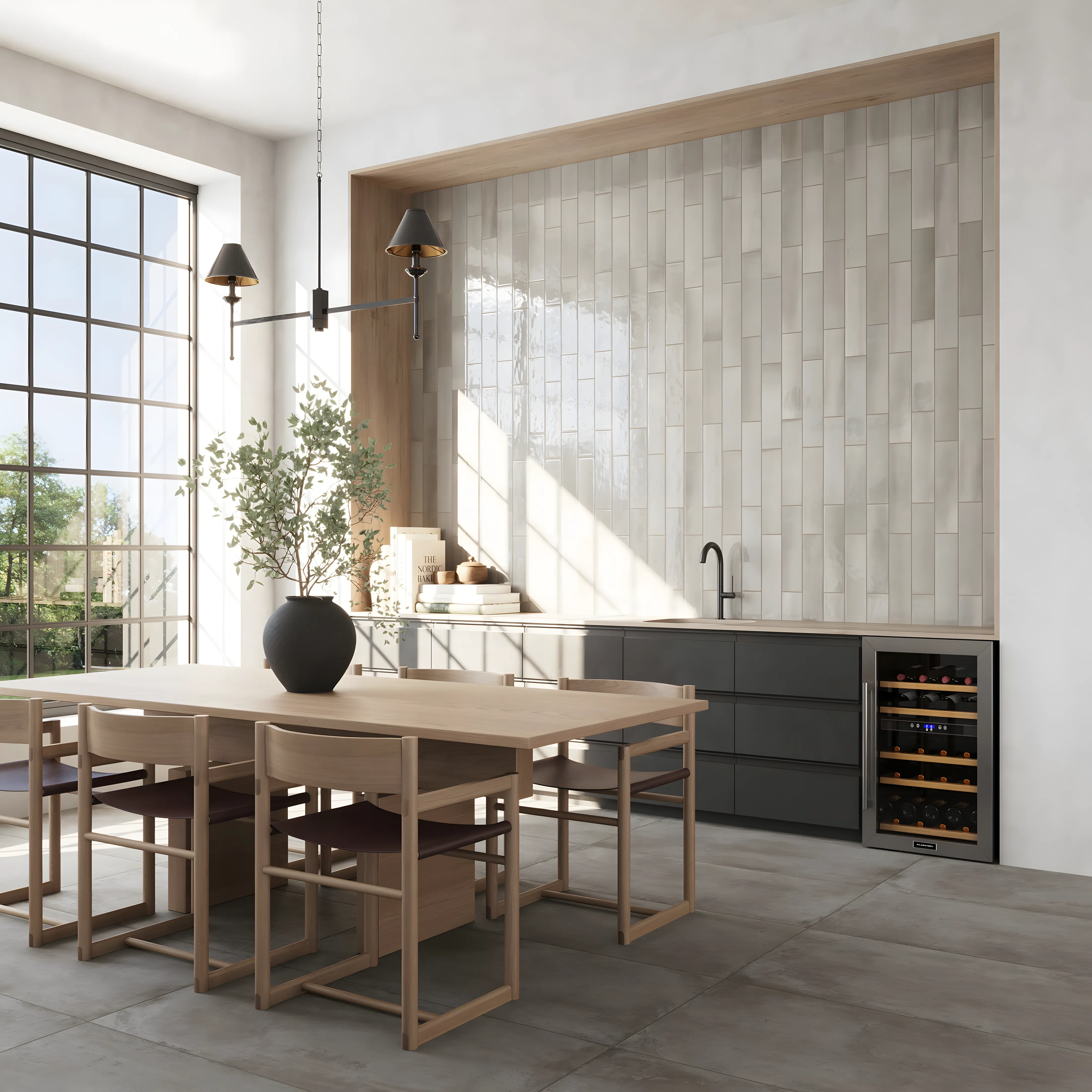 Minimalist Stone with Glossy Subway Tiles and Black Laminate Sobha Dream Acres Panathur | Material Depot