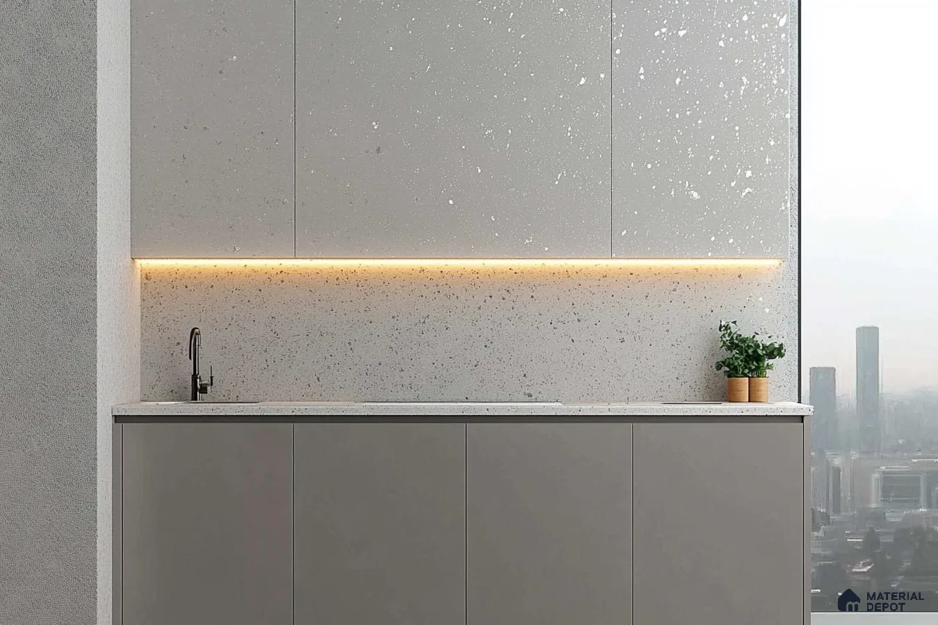 Minimalist Urban Kitchen with Sleek Ambient Lighting | Material Depot
