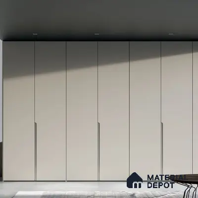 Minimalist wardrobe with frosty white matte laminate shutters | Material Depot
