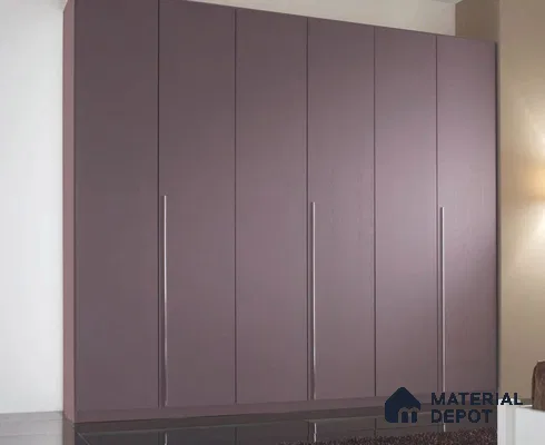 Minimalist wardrobe with matte mauve solid color laminate shutters | Material Depot