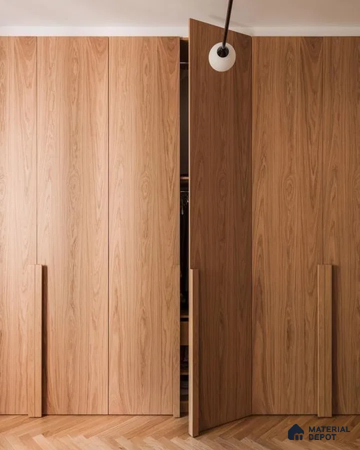 Minimalist wardrobe with natural oak wood laminate and herringbone wooden flooring | Material Depot