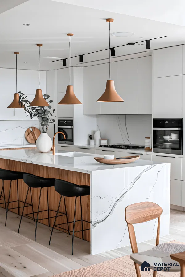 Minimalist White Kitchen with Marble Countertop | Material Depot
