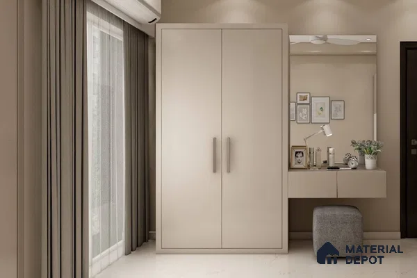 Modern 2-Door Wardrobe with Wall-Mounted Mirror.