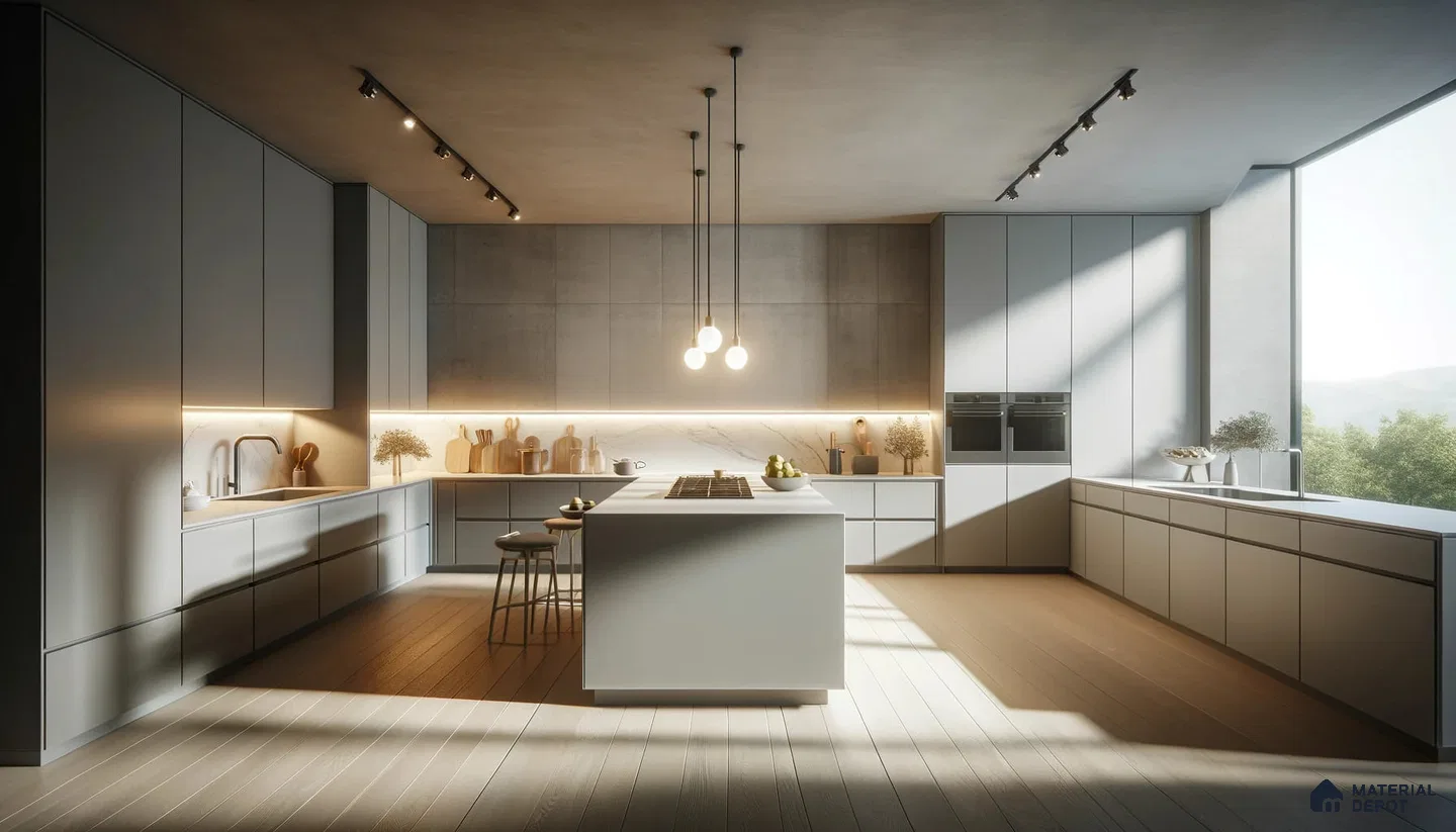Mod minimalist kitchen with matte finish concrete laminates | Material Depot