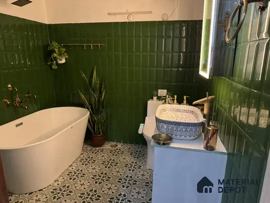 Moden Marine themed Bathroom with Subway and Moroccan tile | Material Depot
