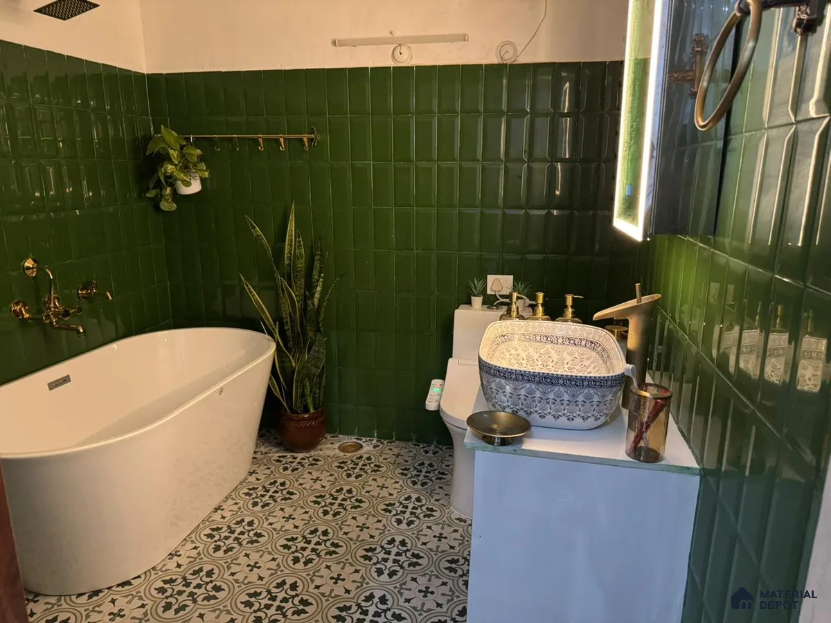Moden Marine themed Bathroom with Subway and Moroccan tile | Material Depot