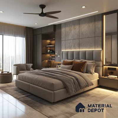 Modern and Luxurious Bedroom Design with Integrated Lighting and Textured Walls Godrej Woodland Sarjapur Road | Material Depot