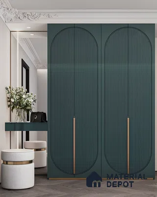 Modern Arched Fluted Wardrobe with Vanity | Material Depot