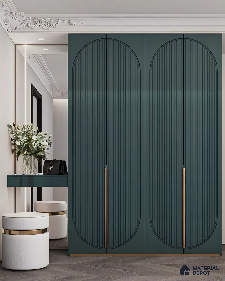 Modern Arched Fluted Wardrobe with Vanity | Material Depot