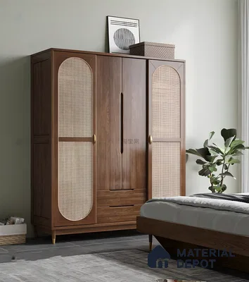 Modern Armoire with Rattan Doors and Gold Hardware | Material Depot