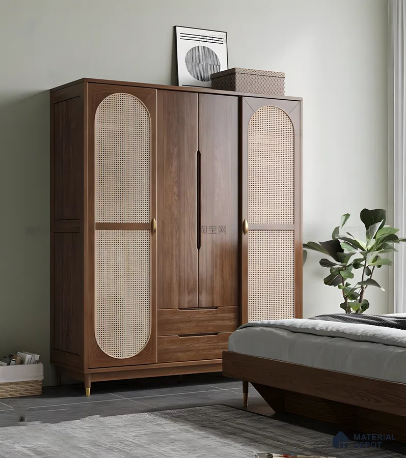 Modern Armoire with Rattan Doors and Gold Hardware | Material Depot