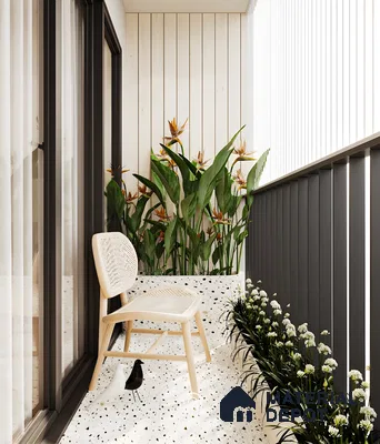Modern Balcony with Bird of Paradise Plants and Terrazzo Tiles | Material Depot