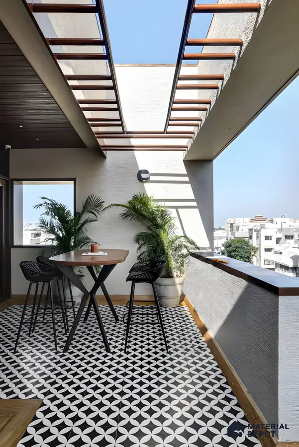 Modern Balcony with City Views and Stylish Decor | Material Depot