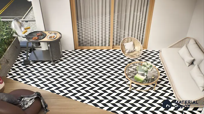 Moroccan Wall & Floor Tile TL 01439 Black & Polar White 2 ft x 2 ft Matte Finish Vitrified Tile - 9 mm | Suitable For Kitchen, Bathroom, Dining Area | Please Expect a Slight Variation of Pattern