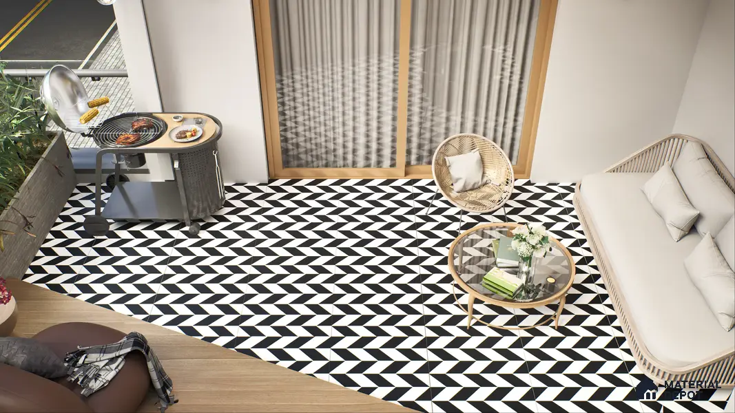 Moroccan Wall & Floor Tile TL 01439 Black & Polar White 2 ft x 2 ft Matte Finish Vitrified Tile - 9 mm | Suitable For Kitchen, Bathroom, Dining Area | Please Expect a Slight Variation of Pattern
