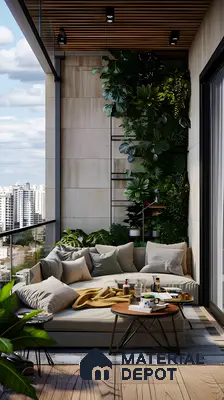 Modern Balcony with Greenery Wall and City Views | Material Depot