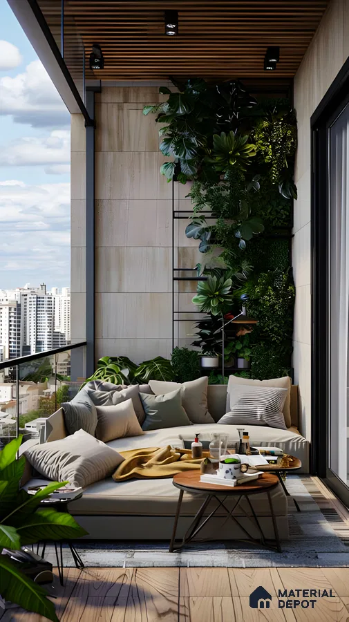Modern Balcony with Greenery Wall and City Views | Material Depot