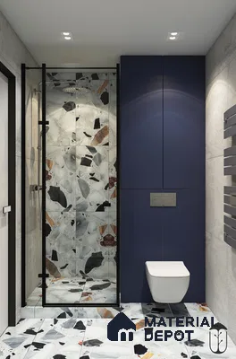Modern Bathroom Showcasing Deep Blue and Grey Terrazzo Elegance | Material Depot