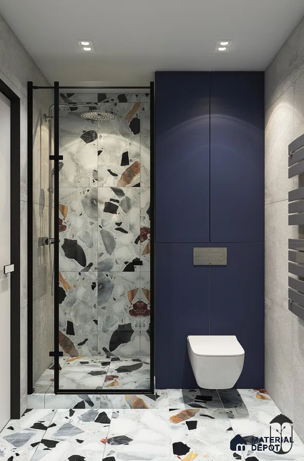 Modern Bathroom Showcasing Deep Blue and Grey Terrazzo Elegance | Material Depot