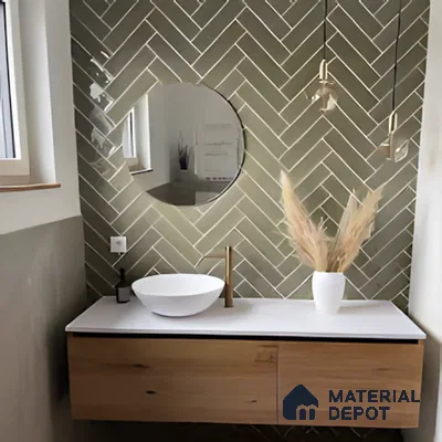 Modern Bathroom Vanity with Herringbone Tiles | Material Depot