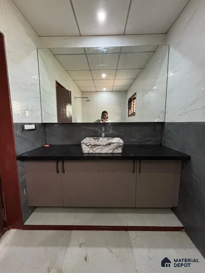Modern Bathroom Vanity with Large Mirror in Bengaluru | Material Depot