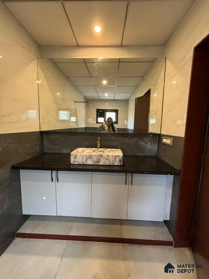 Modern Bathroom Vanity with Marble Accents and white cabinet | Material Depot
