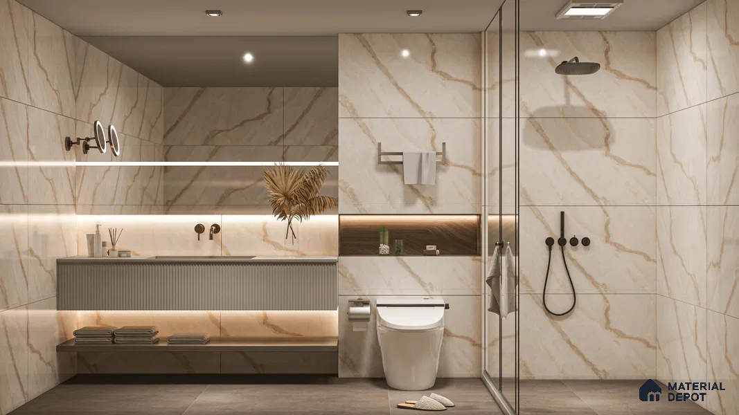 Budget Friendly Marble Floor & Wall Tile Value For Money TL 05577 Crema Alicant 4 ft x 2 ft - Vitrified Glossy Finish -9 mm | 4 Random Design | Suitable for Living Room, Bedroom & Bathroom