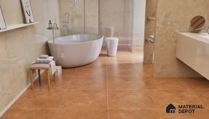 Modern Bathroom with Beige Tile Flooring | Material Depot