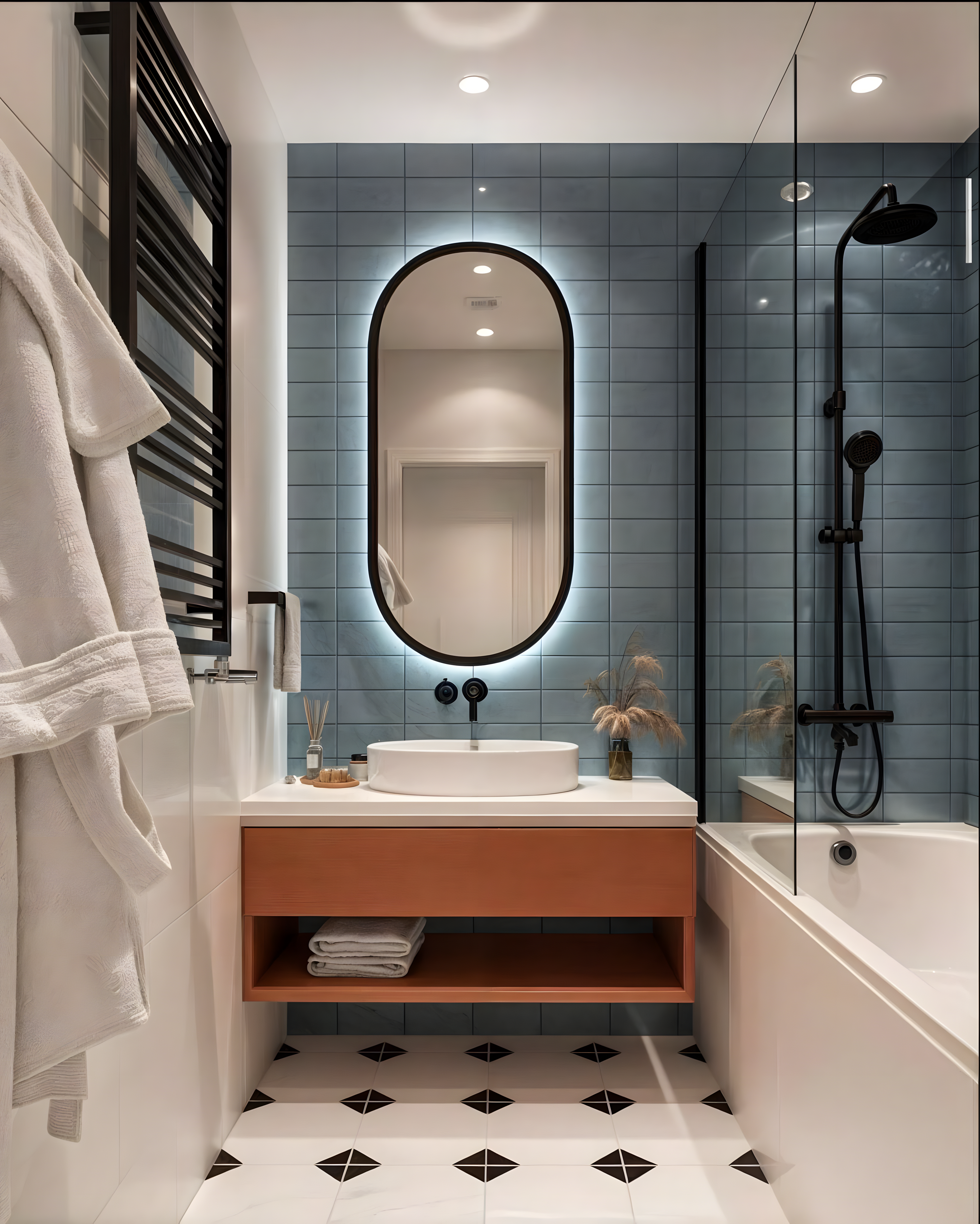 Modern Bathroom with Blue Subway Tiles | Material Depot