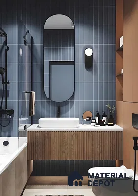 Modern Bathroom with Blue Subway Tiles | Material Depot