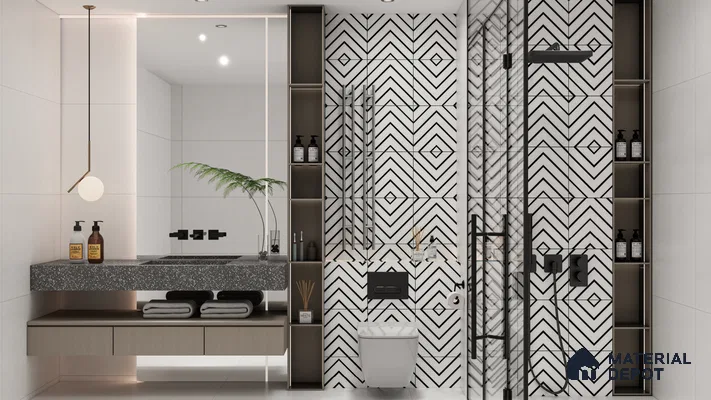 Modern Bathroom with Bold Geometric Tile Accent | Material Depot