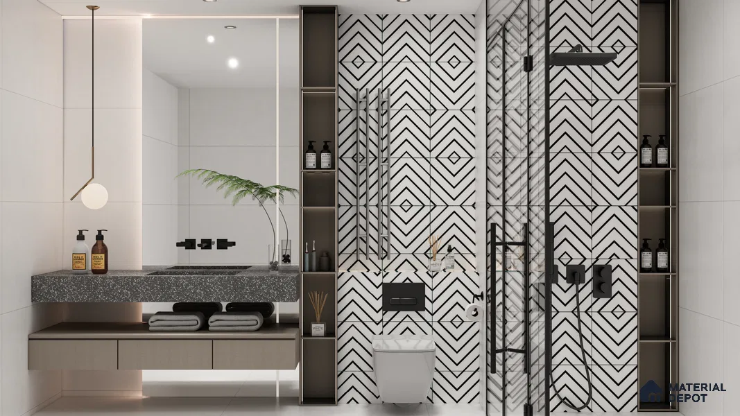 Moroccan Floor & Wall Tile TL 05434 Morissa Monochrome Vline 1 ft x 1 ft Ceramic Matte Finish - 7.5 mm | Suitable for Bathroom, Kitchen, Balcony | Please Expect a Slight Variation of Pattern