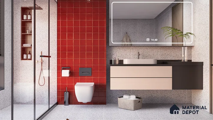 Subway Wall Tile TL 00055 M 4 x 4 inch Red Brown Plain Glossy Finish Ceramic Wall Tile - 5.8 mm | Suitable For Restaurant, Bathroom, Kitchen
