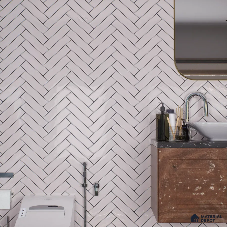 Modern Bathroom with Chevron Pattern Tiles | Material Depot