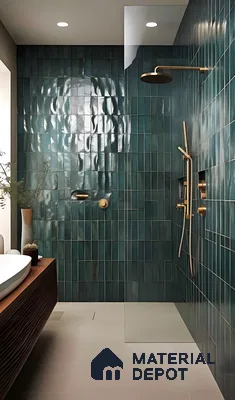 Modern Bathroom with Emerald Green Tiles | Material Depot