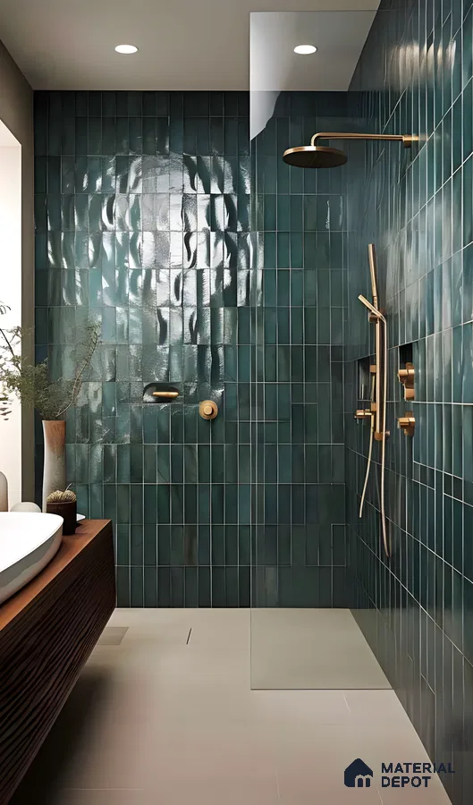 Modern Bathroom with Emerald Green Tiles | Material Depot