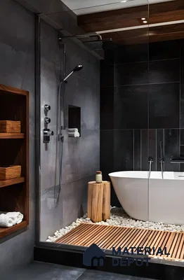 Modern Bathroom With Freestanding Tub And Pebble Flooring | Material Depot
