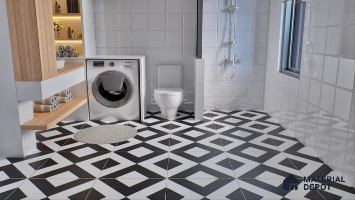Moroccan Wall & Floor Tile TL 01438 Black & White 2 ft x 2 ft Matte Finish Vitrified Tile - 9 mm | Suitable For Kitchen, Bathroom, Dining Area | Please Expect a Slight Variation of Pattern